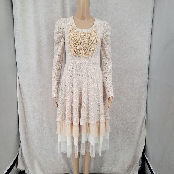 Ryu Cream Ruffled Eyelet Lace Tulle Layers Of Sweet Romantic Boho Chic Lagenlook - Picture 10 of 14
